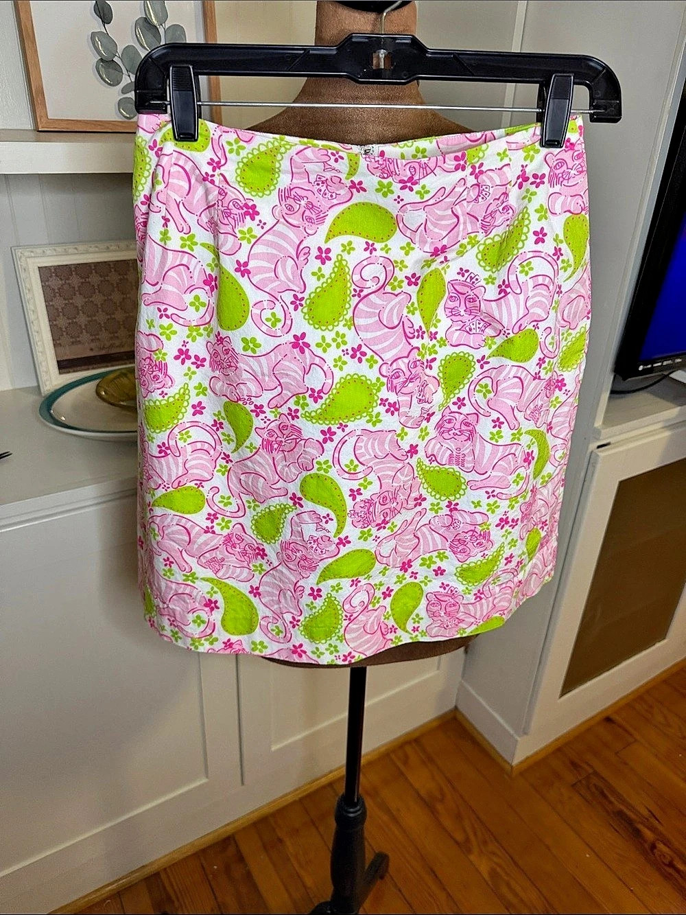 Lilly Pulitzer Black Jack print  A-Line Skirt in Pink & Green Size 8